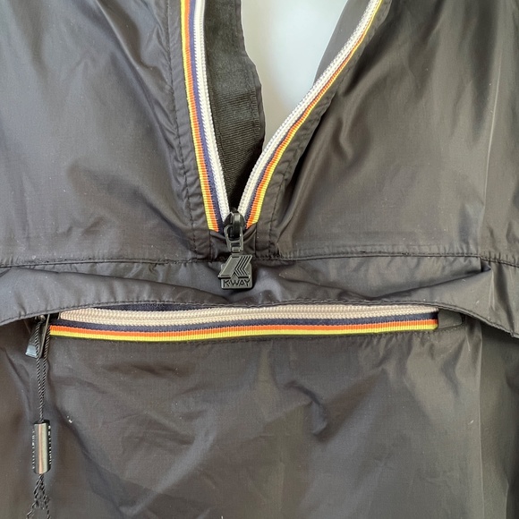 K-Way Jacket Size XXL Black Packable Windbreaker Hooded 1/4 Zipper Waist Bag - Picture 6 of 6